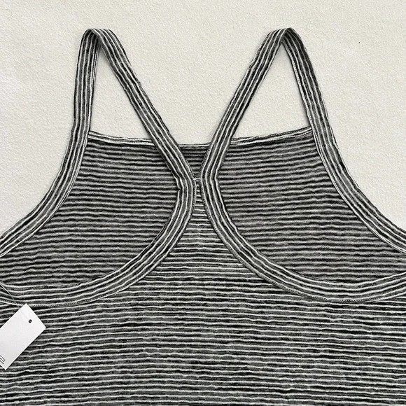 NWT Loft High Neck Black White Stripe Rayon Blend Halter Racerback Tank Top L - Picture 6 of 6
